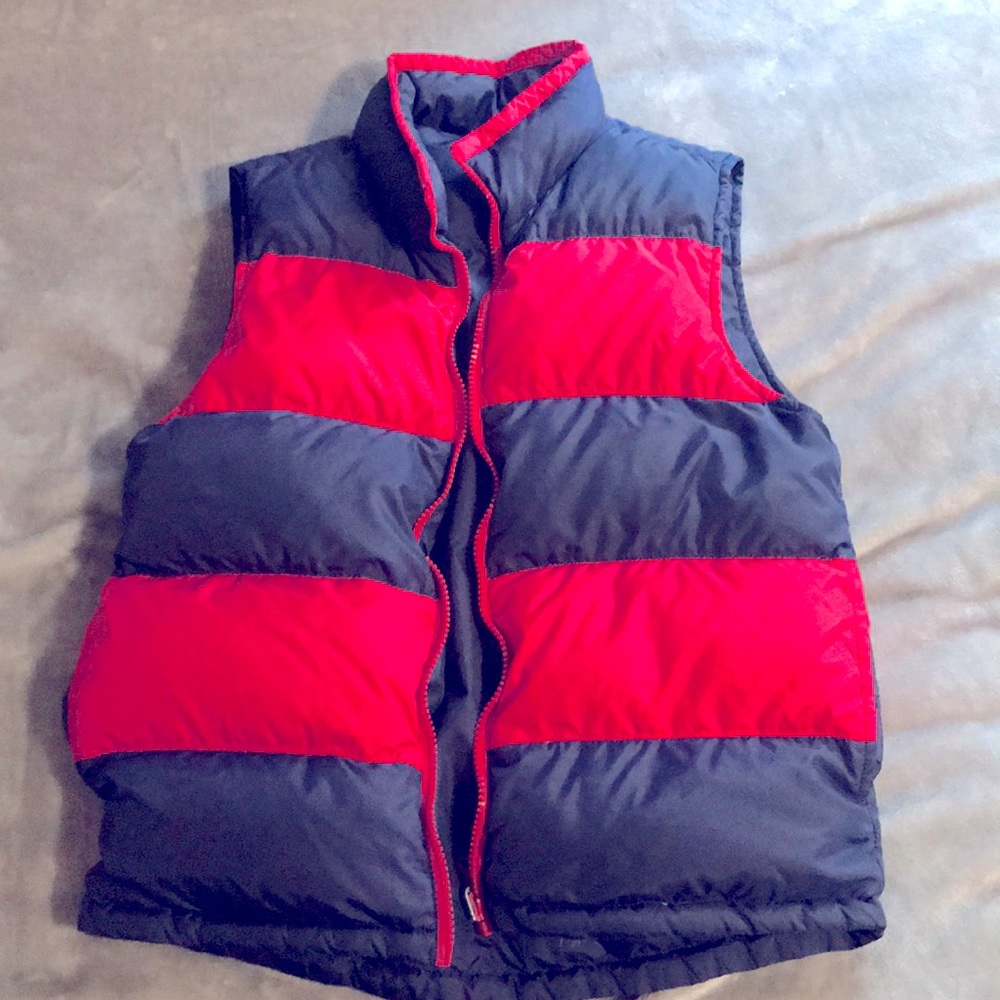 Land’s End Rev. Vest Goose Down Navy/Red Sz 10/12